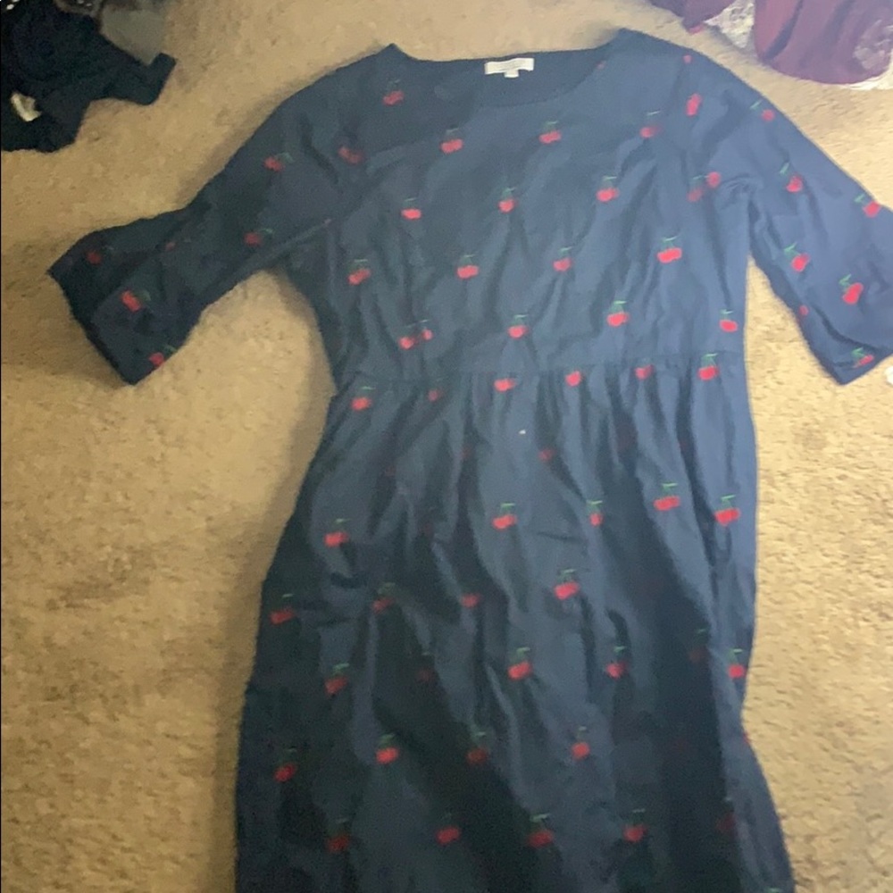 Cherry embroidered dress navy blue